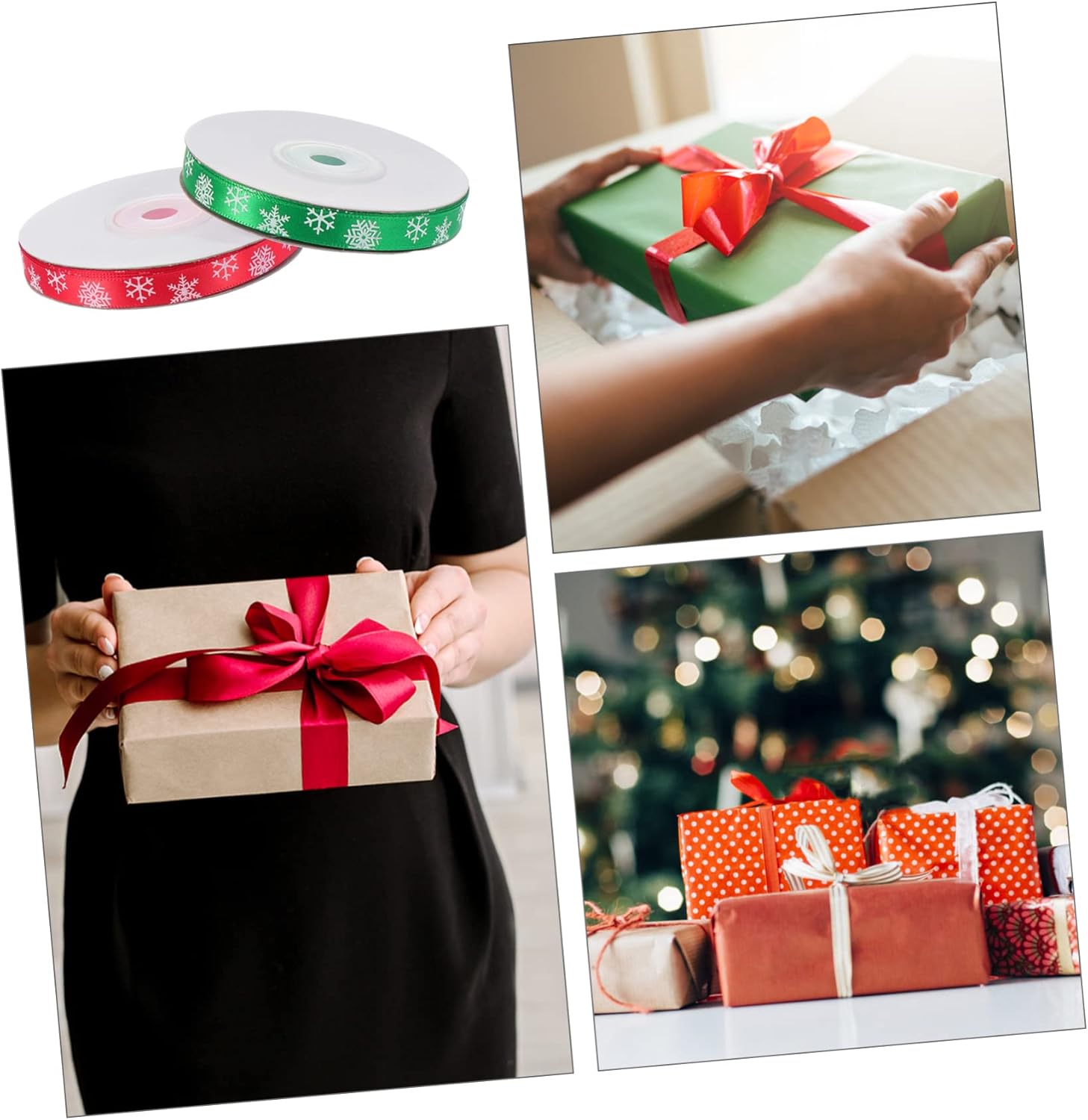 NOLITOY 4 rollos de cinta de Navidad para manualidades, cinta para lazos, cinta de regalo, cinta de Navidad con cable, cintas de fiesta de Navidad,