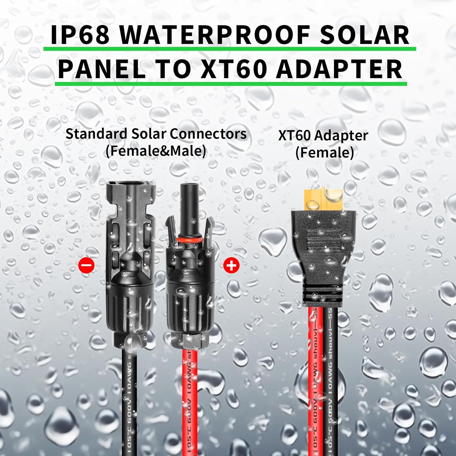 Cable conector de panel solar a XT60 de 5 pies, cable de extensión de carga solar de 10 AWG a XT60 XT60 (hembra de enchufe) para panel solar