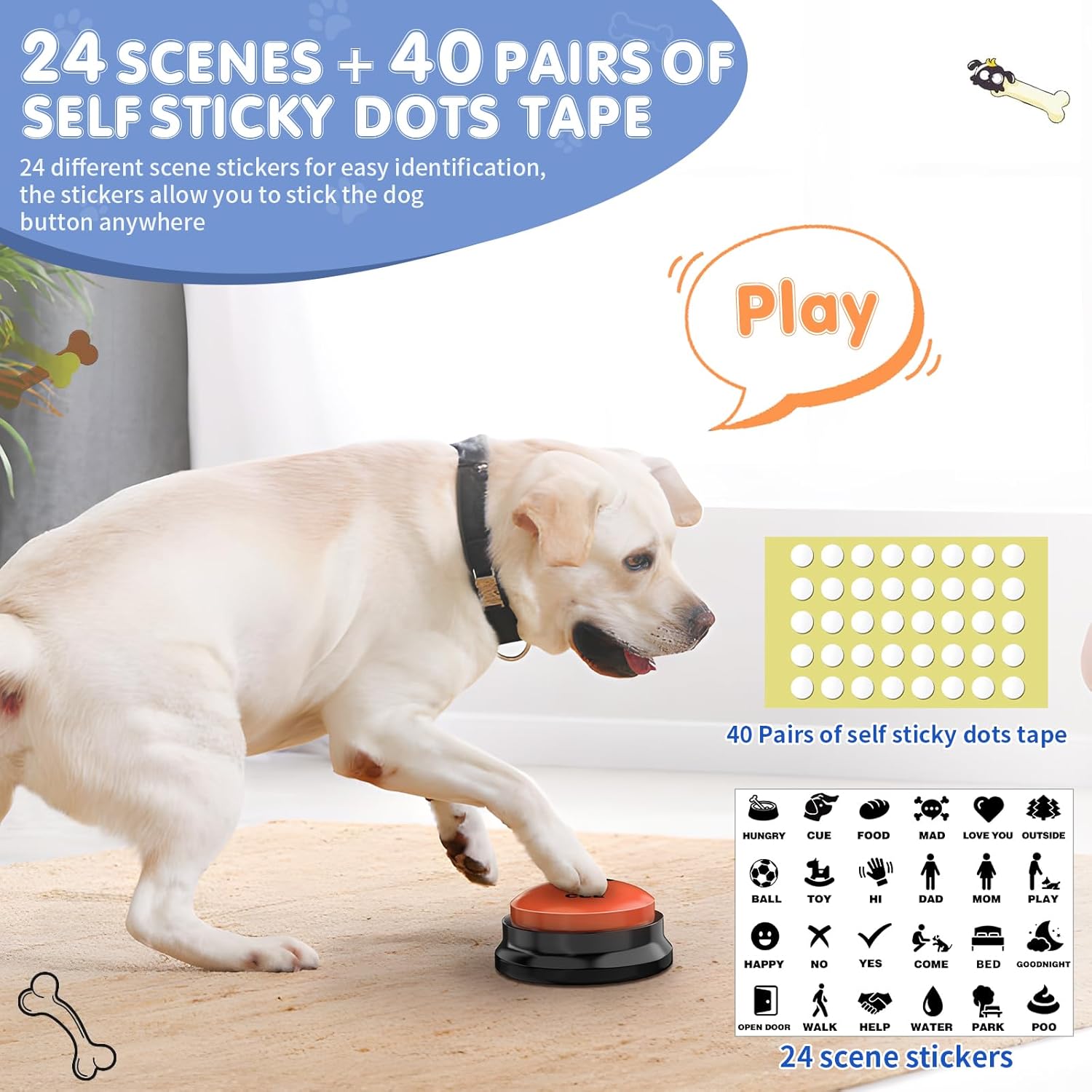 Botones para comunicación para perros, juego de 8 botones de conversación para perros, botones de entrenamiento de voz grabables de 30 segundos, con