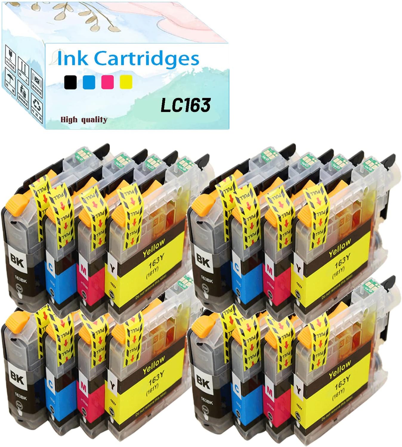 LC163 – Cartuchos de tinta de repuesto para Brother compatibles con impresoras DCP J152W DCP J552DW DCP J752DW MFC J245 MFC J470DW MFC 650DW 4 juegos