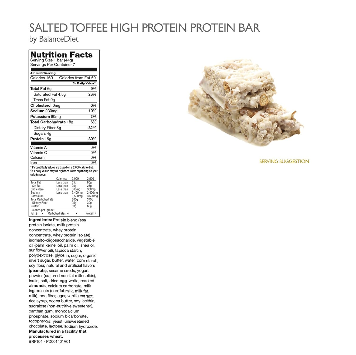 BalanceDiet  Barra de proteínas  0.53 oz de proteína  Bajo en carbohidratos  Caja de 7 barras (pretzel de caramelo salado)