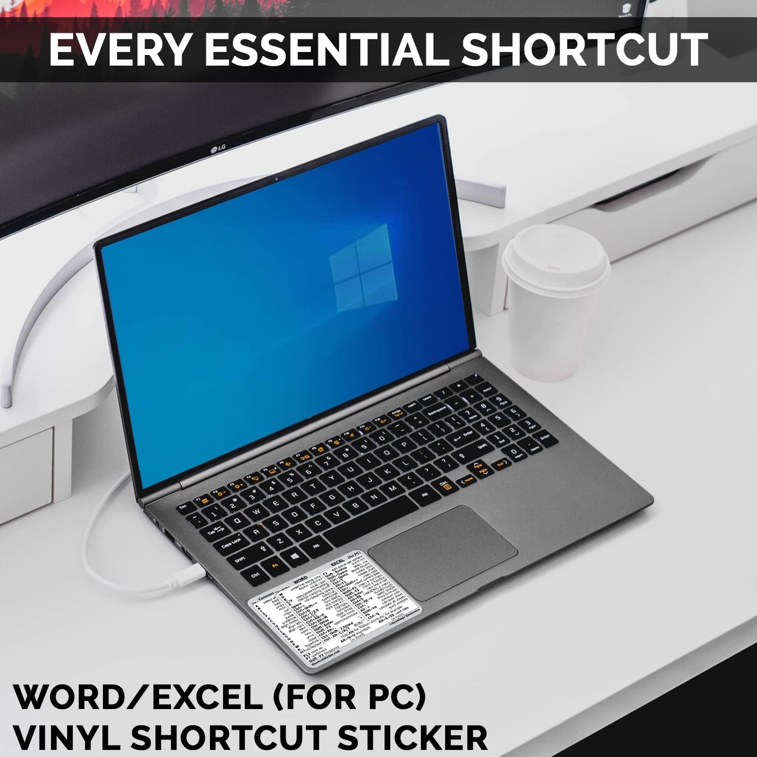 SYNERLOGIC Microsoft WordExcel (para Windows) Guía de referencia Adhesivo de acceso directo de teclado, laminado, vinilo sin residuos (blancogrande)
