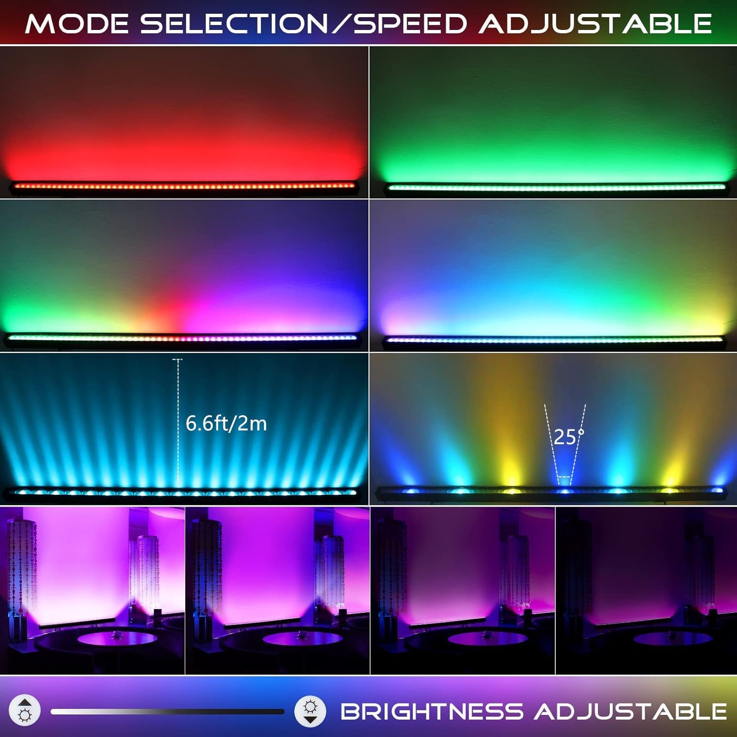 Barra de luz LED para lavado de escenario, 192 LED, 35 W, aplicación y control remoto, arandela de pared, luz activada por sonido, reproducción