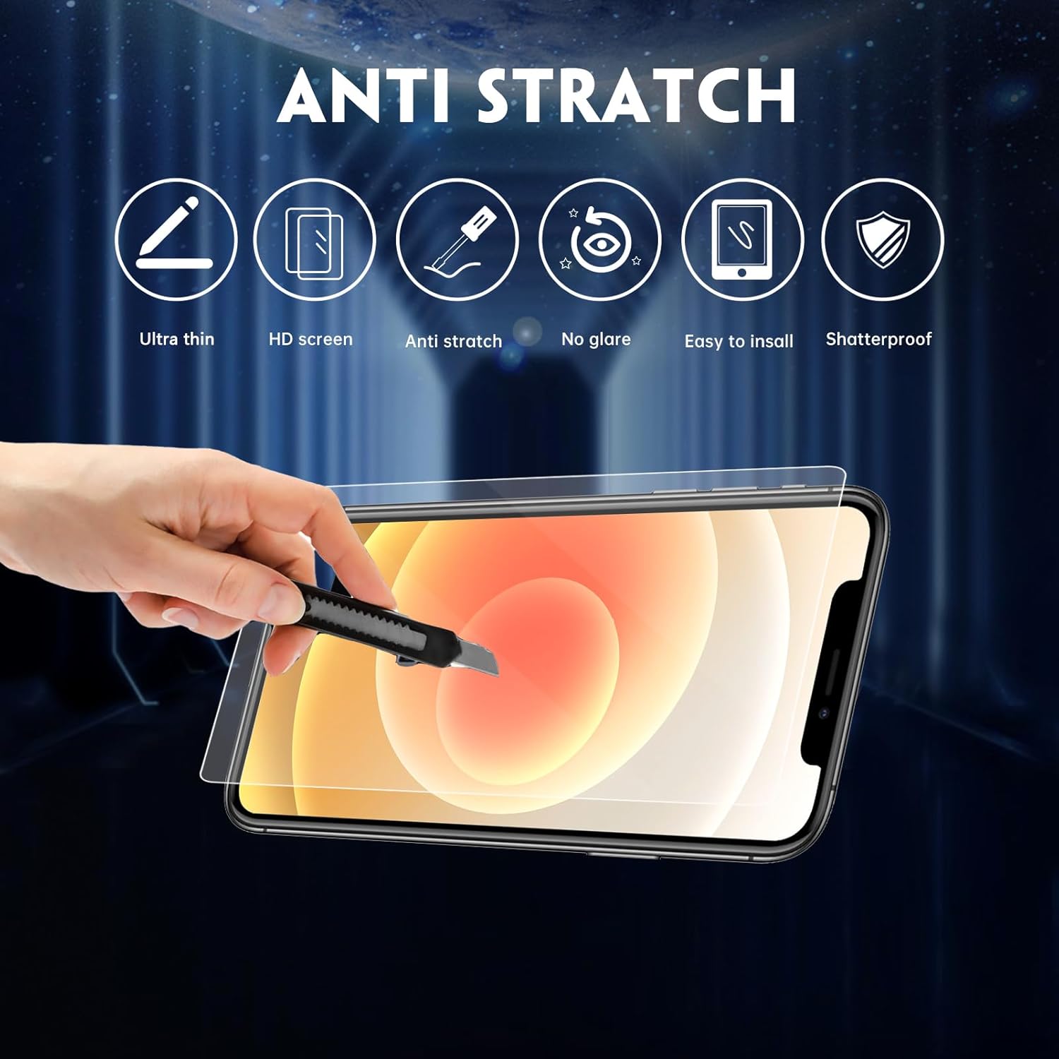 FAYOUCZ Paquete de 3 protectores de pantalla de vidrio compatibles con iPhone 12 Pro, película de vidrio templado de 6.1 pulgadas, antiarañazos,