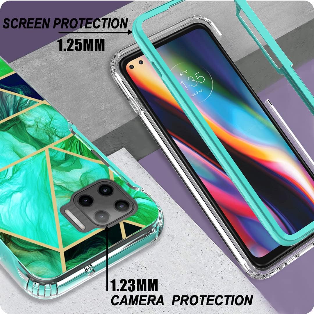 Jeylly Funda para Moto One 5GMoto One 5G UWMoto G 5G Plus 6.7 pulgadas, doble capa resistente silicona suave parachoques duro PC mármol elegante