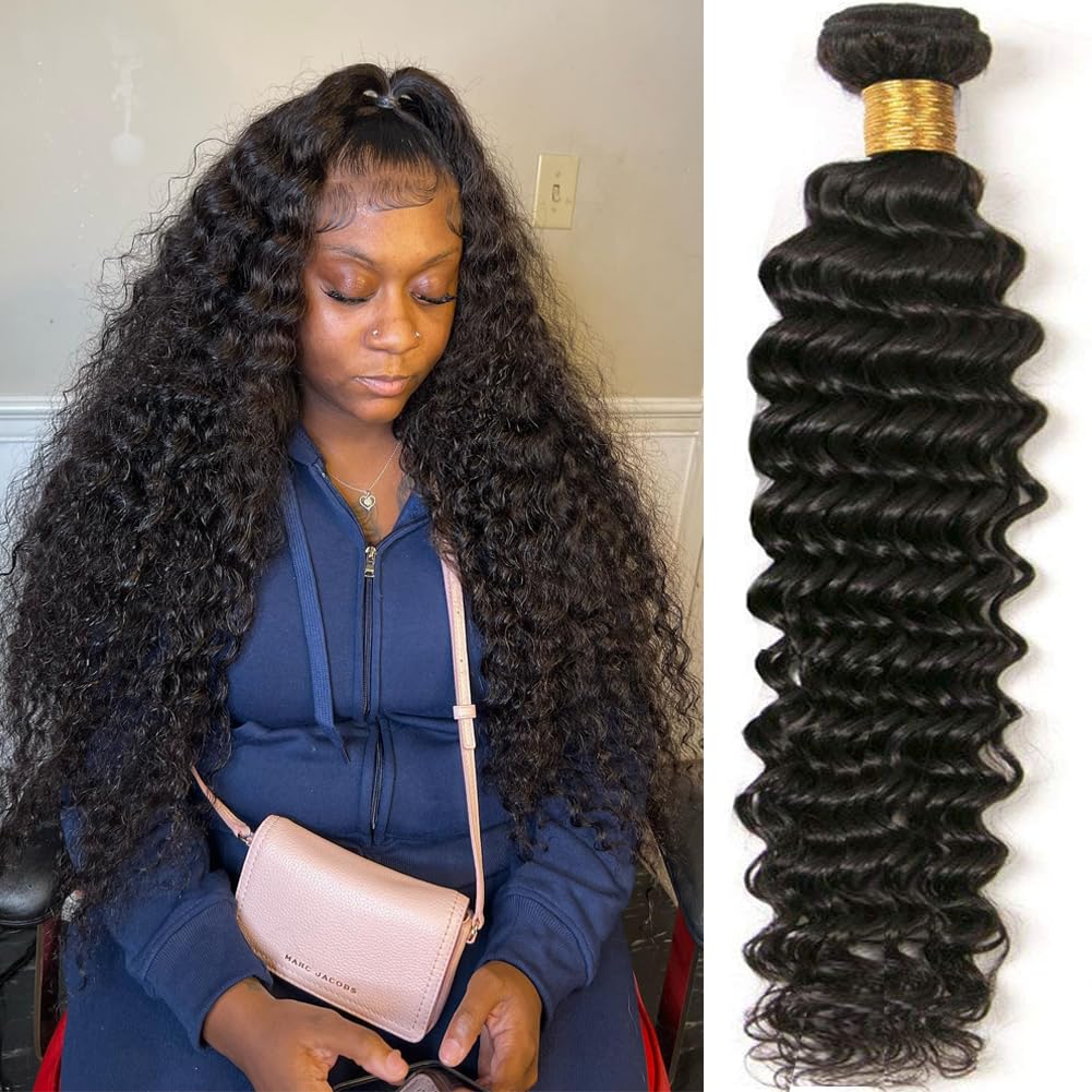 1 paquetes de cabello humano virgen brasileño ondulado profundo de 18 pulgadas, sin procesar, extensiones de cabello rizado (18 pulgadas, onda