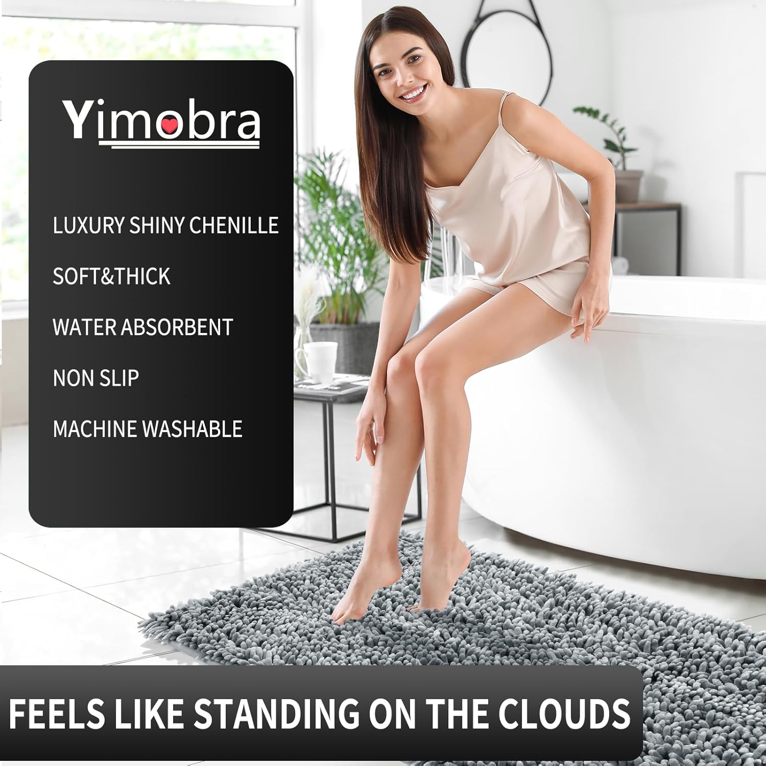 Yimobra Alfombras de inodoro en forma de U, felpilla de lujo extra gruesa en forma de U, tapete de contorno antideslizante para suelo de baño, suave