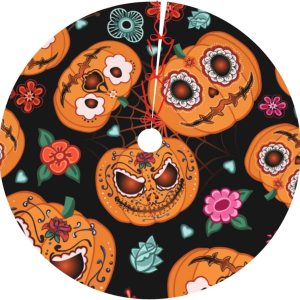 Alfombra colorida para Halloween, Día de los Muertos, calavera de azúcar, calabaza, flor de calabaza, 36 pulgadas, tapete divertido para decoración Alfombra colorida para Halloween, Día de los Muertos, calavera de azúcar, calabaza, flor de calabaza, 36 pulgadas, tapete divertido para decoración
