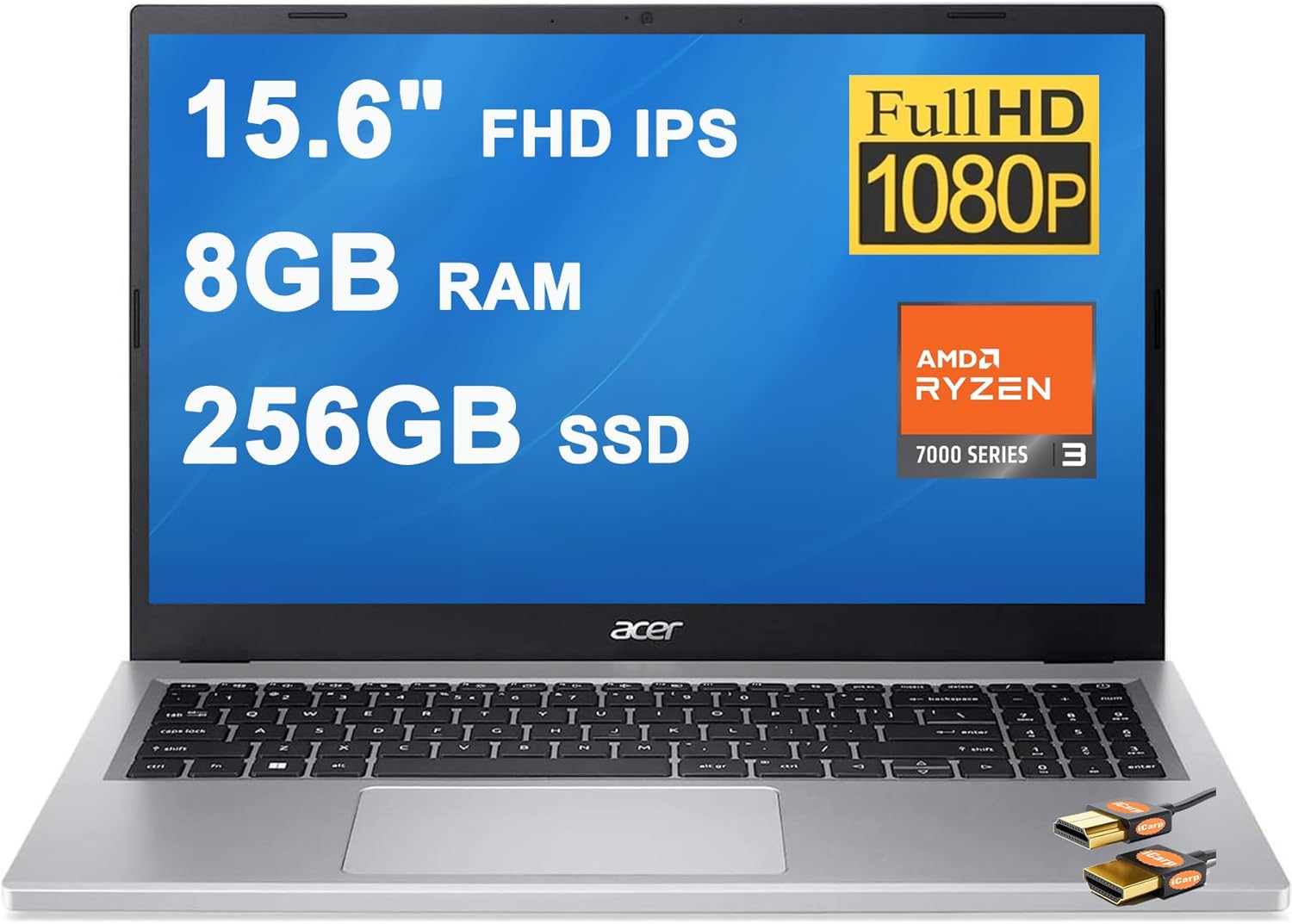 acer Aspire 3 – Computadora portátil de negocios delgada y ligera de 15.6 pulgadas, pantalla FHD IPS AMD Quad-core Ryzen 3 7320U, 8 GB de RAM, 256