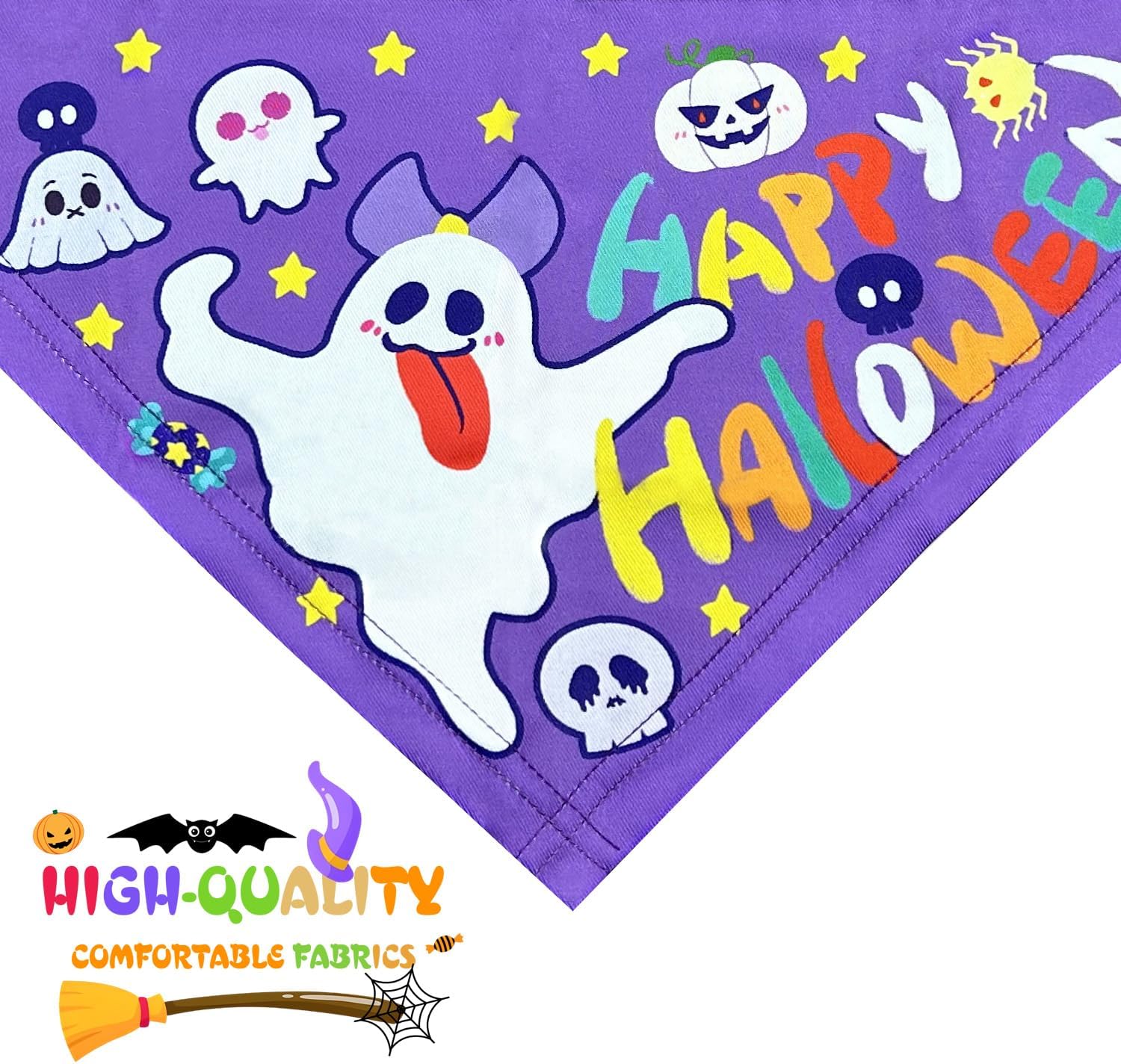 Bandanas para perros de Halloween, paquete de 2 bandanas con temática de “Happy Halloween” y “Trick or Treat”, de tela duradera, adecuadas para