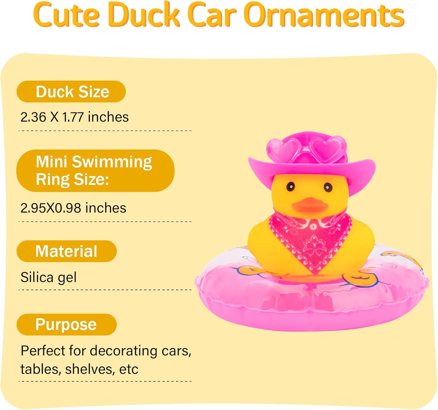 wonuu Decoración de pato de goma para automóvil, accesorios de decoración de tablero de instrumentos de vaquero occidental con mini anillo de