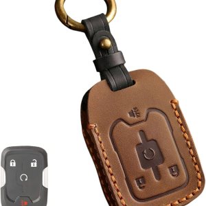 Funda de cuero genuino para llavero inteligente de 4 botones para Chevy Colorado Key Holder Protector (marrón) Funda de cuero genuino para llavero inteligente de 4 botones para Chevy Colorado Key Holder Protector (marrón)