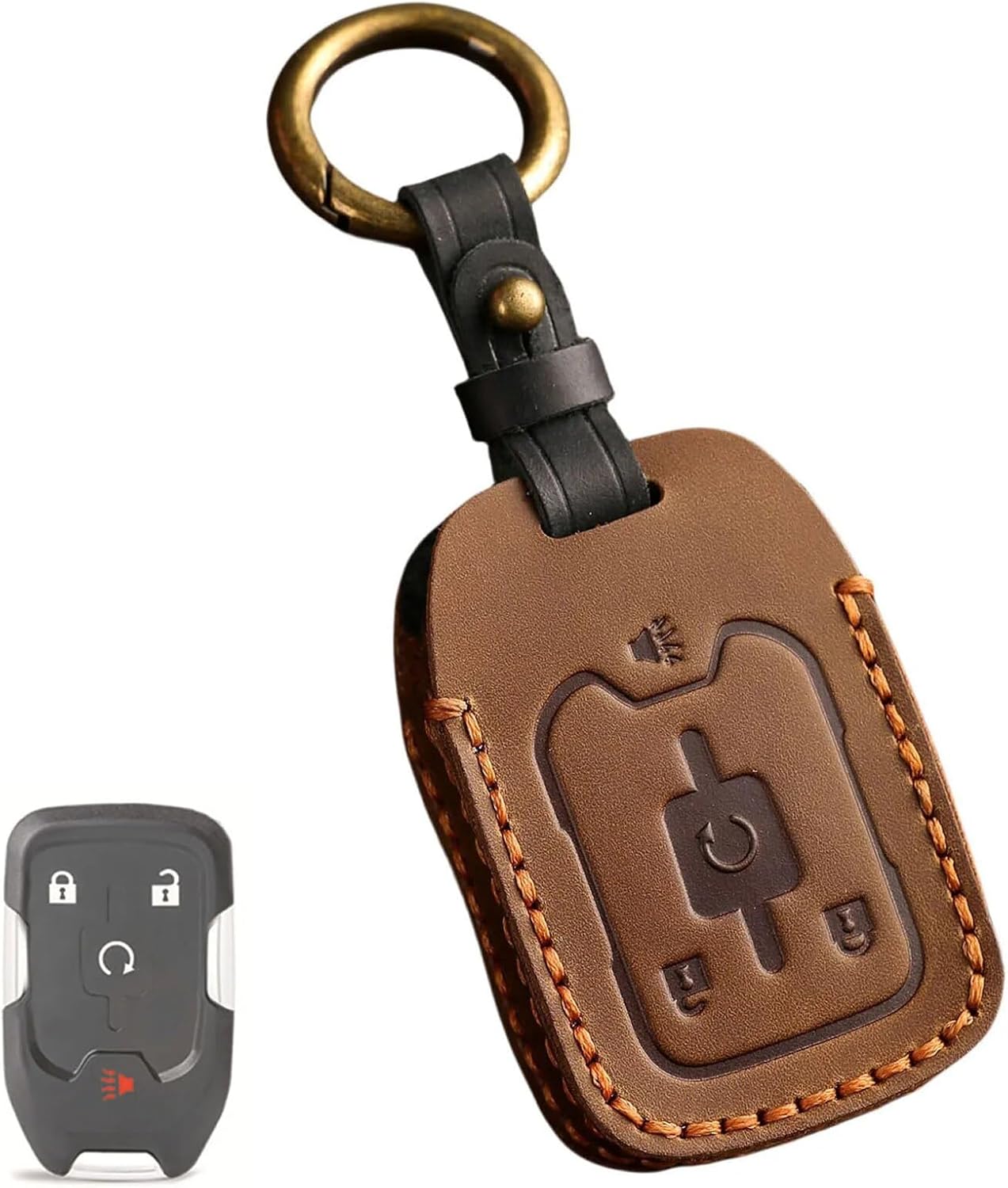 Funda de cuero genuino para llavero inteligente de 4 botones para Chevy Colorado Key Holder Protector (marrón)
