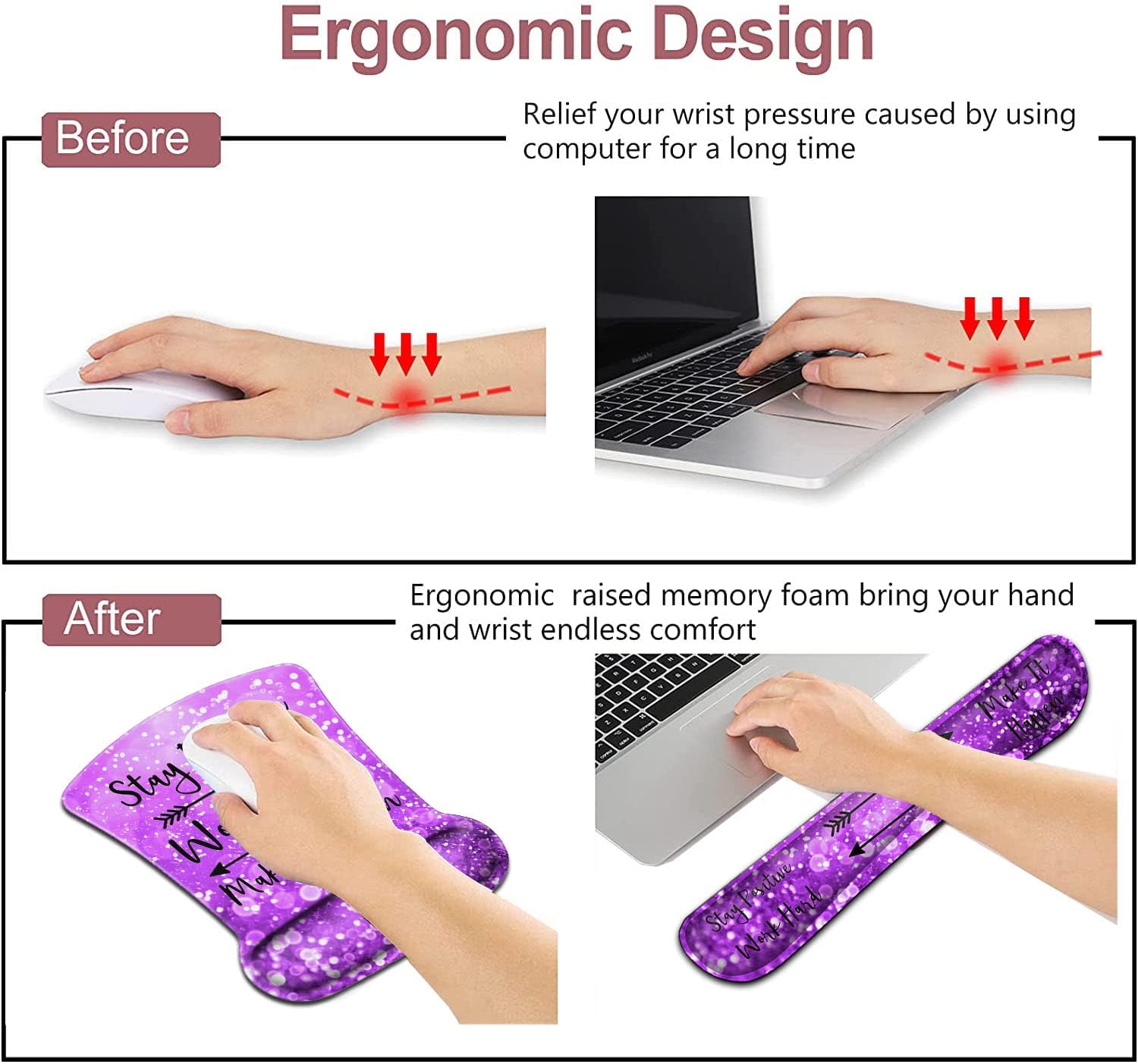 Alfombrilla de mouse con soporte de muñeca, alfombrilla de mouse ergonómica de gel de espuma viscoelástica para teclado y reposamuñecas adecuada