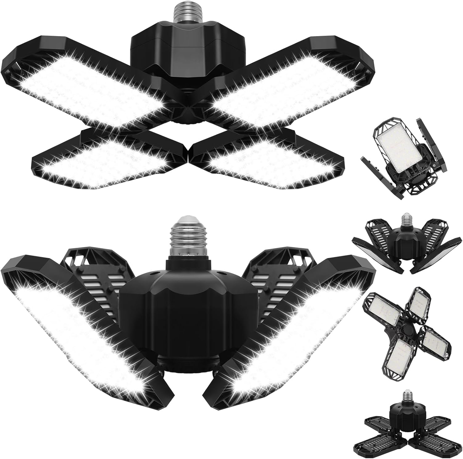 AUDLES Luz de garaje, luces LED de 150 W, luz LED E26E27 para garaje, luces de techo LED súper brillantes con 4 paneles deformables Iluminación de