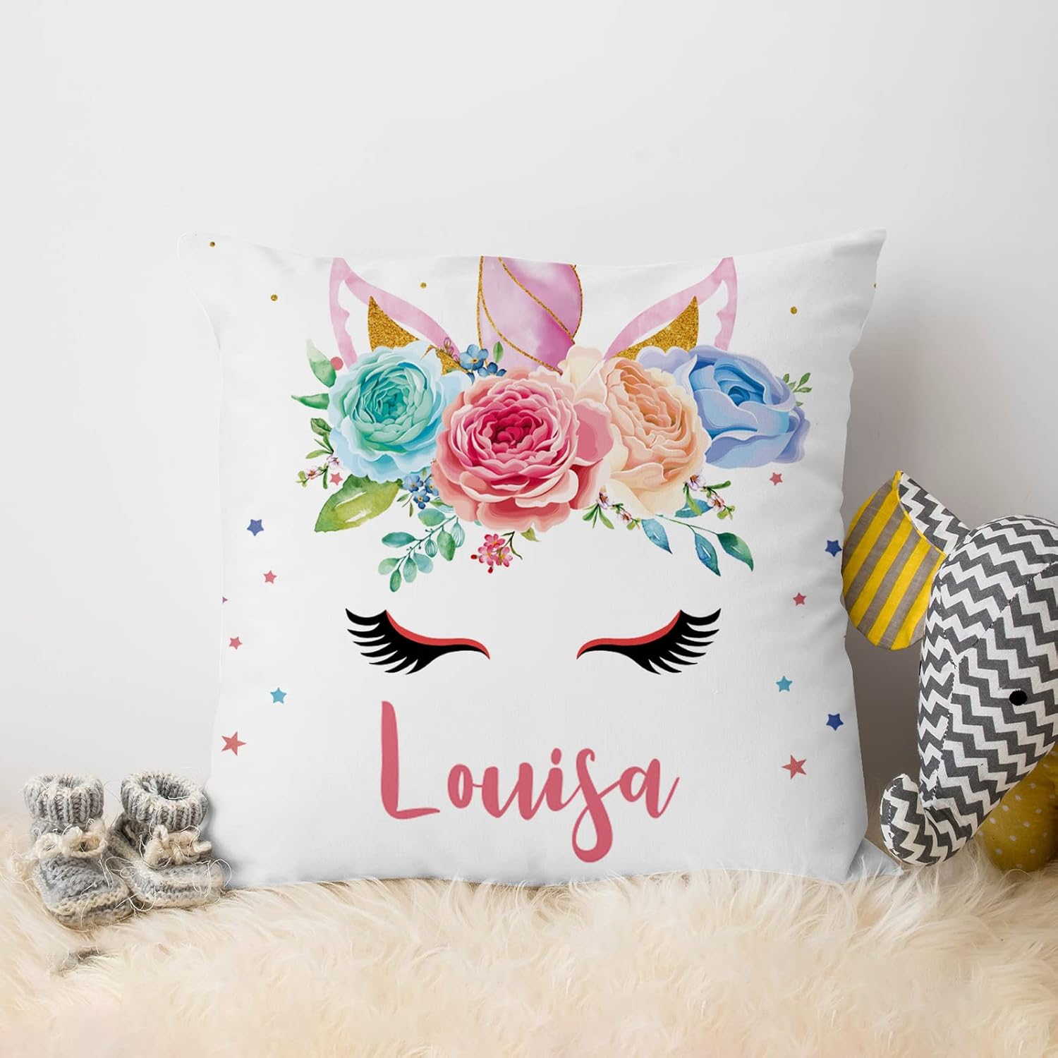 Juego de ropa de cama personalizado para cuna con nombre para niña, juego de cuna de 5 piezas con nombre personalizado de caballo arcoíris para