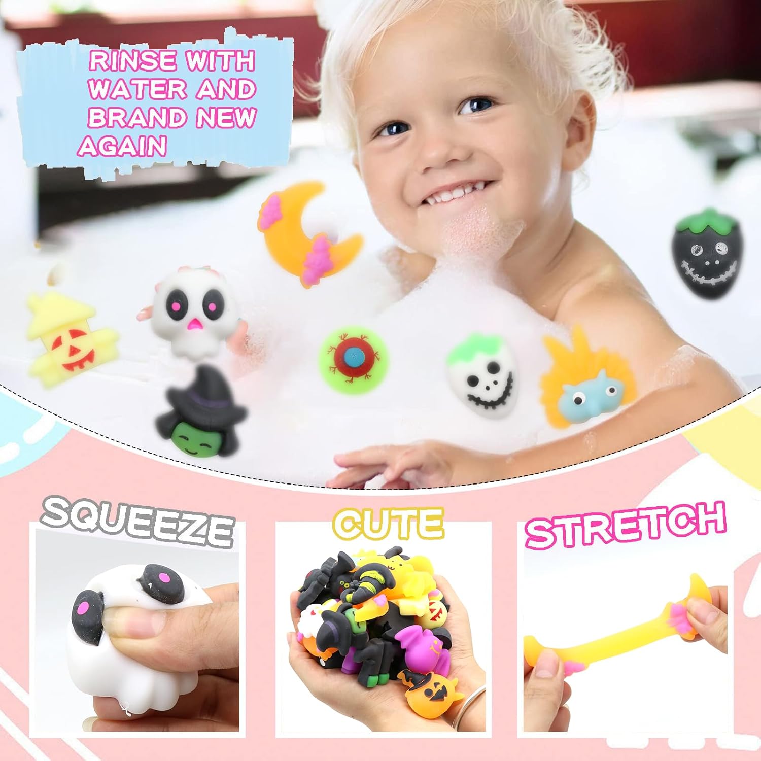 50 piezas de juguetes esponjosos Mochi para fiestas de Halloween, mini juguetes esponjosos, lindos juguetes para apretar, alivio del estrés,
