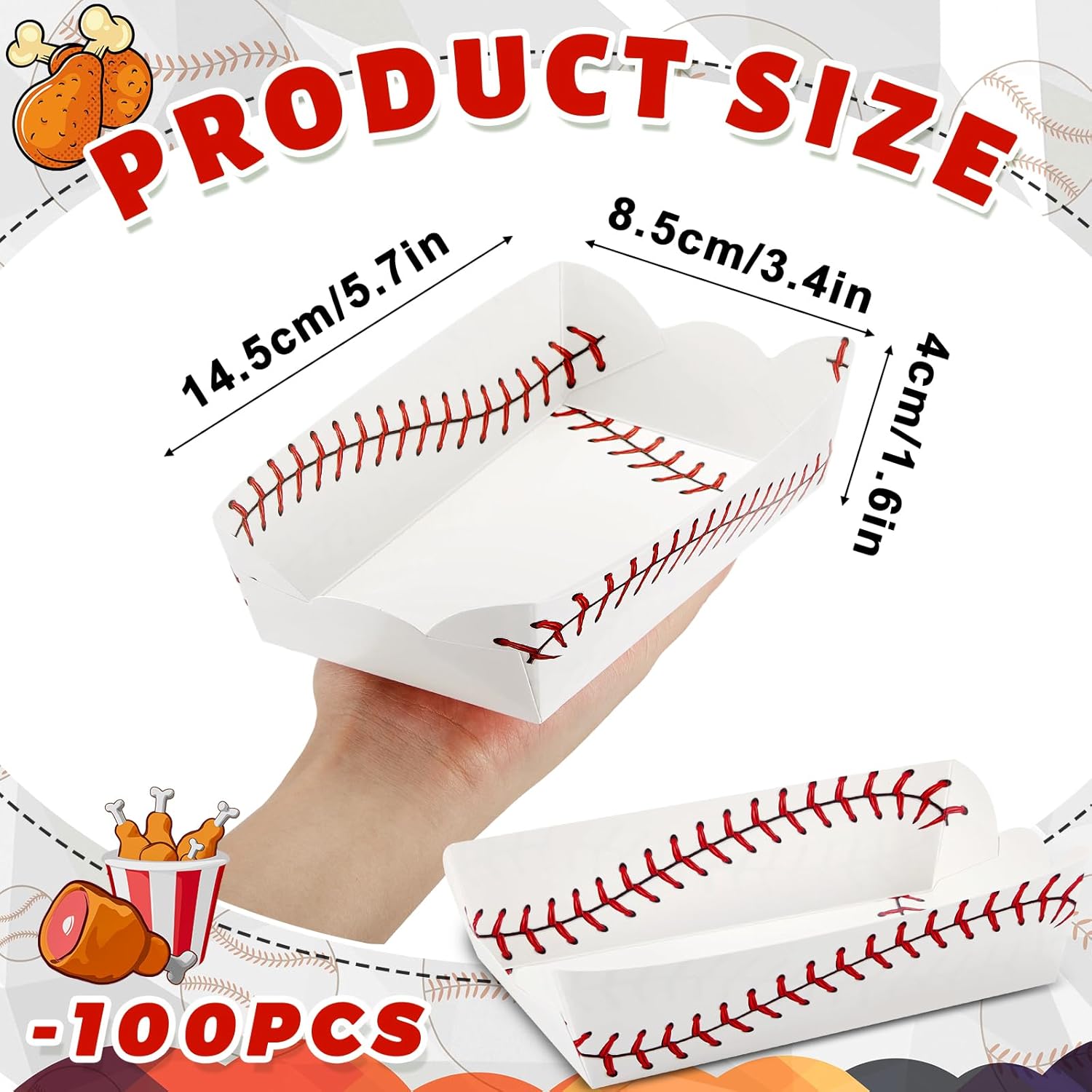 100 bandejas de papel para botes de comida, béisbol, baloncesto, fútbol, fútbol, suministros para fiestas de cumpleaños, bandejas desechables para