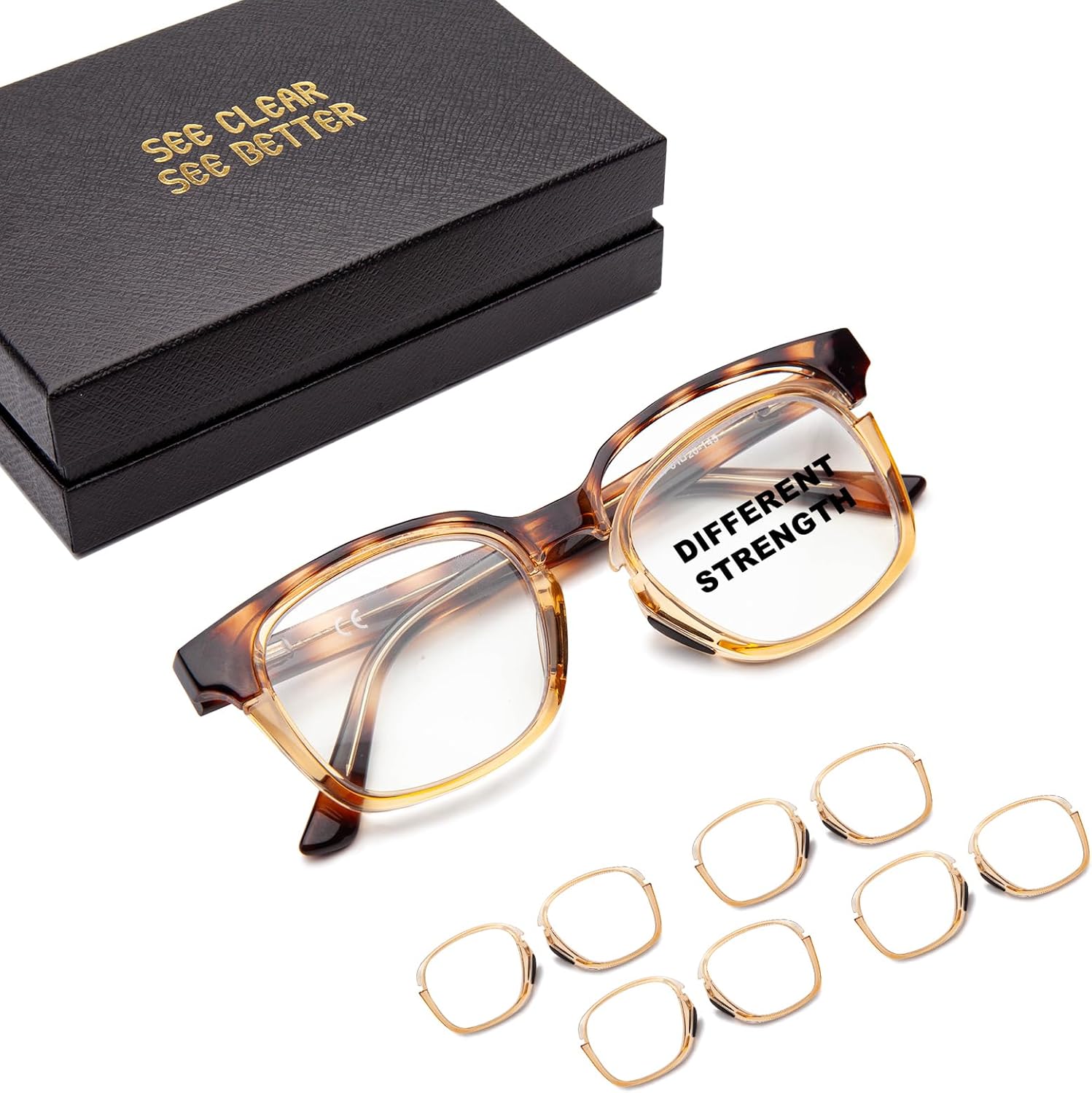 LianSan Gafas de lectura con diferente fuerza, para cada ojo, para mujeres y hombres, TR90, marco intercambiable con lente ajustable (tortuga, 3.00)