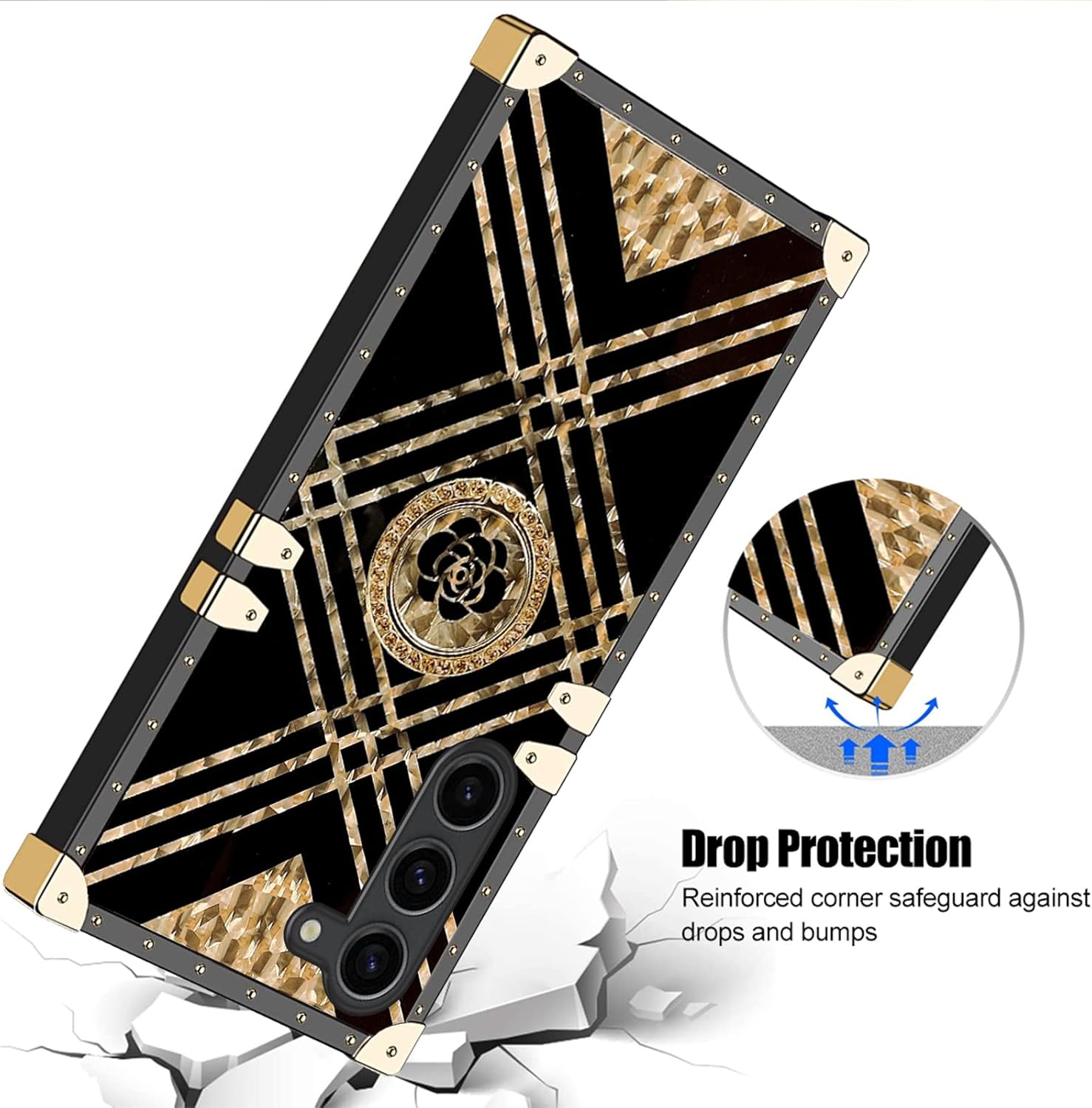 KuDiNi Funda para S23 Plus, Galaxy S23 Plus para mujer, funda cuadrada a prueba de golpes, TPU retro, elegante, clásico, borde de lujo, protección