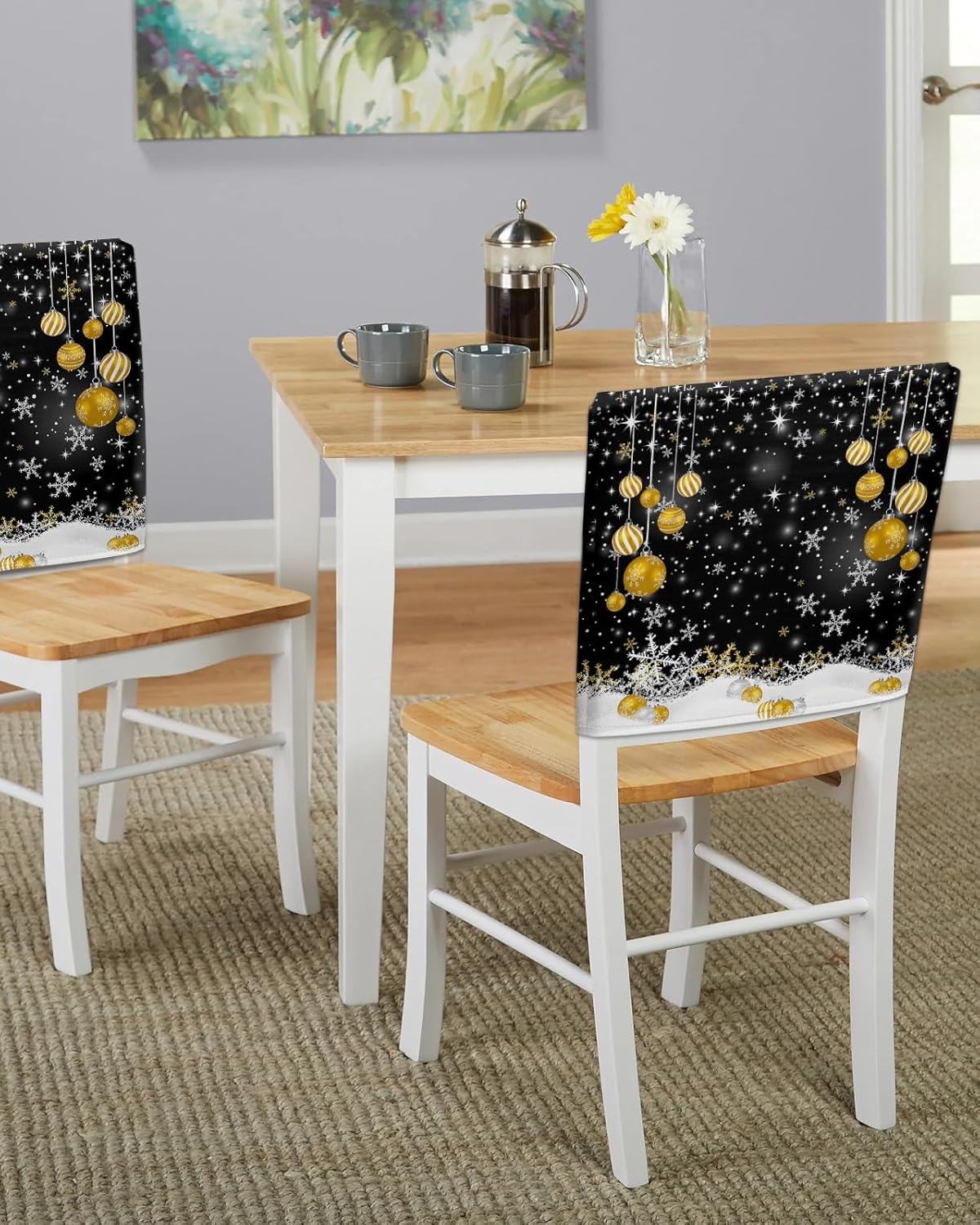 AMZRicher Paquete de 4 fundas de respaldo de bolas de Navidad para sillas de comedor, lavables, extraíbles y lavables, protector de silla para boda,