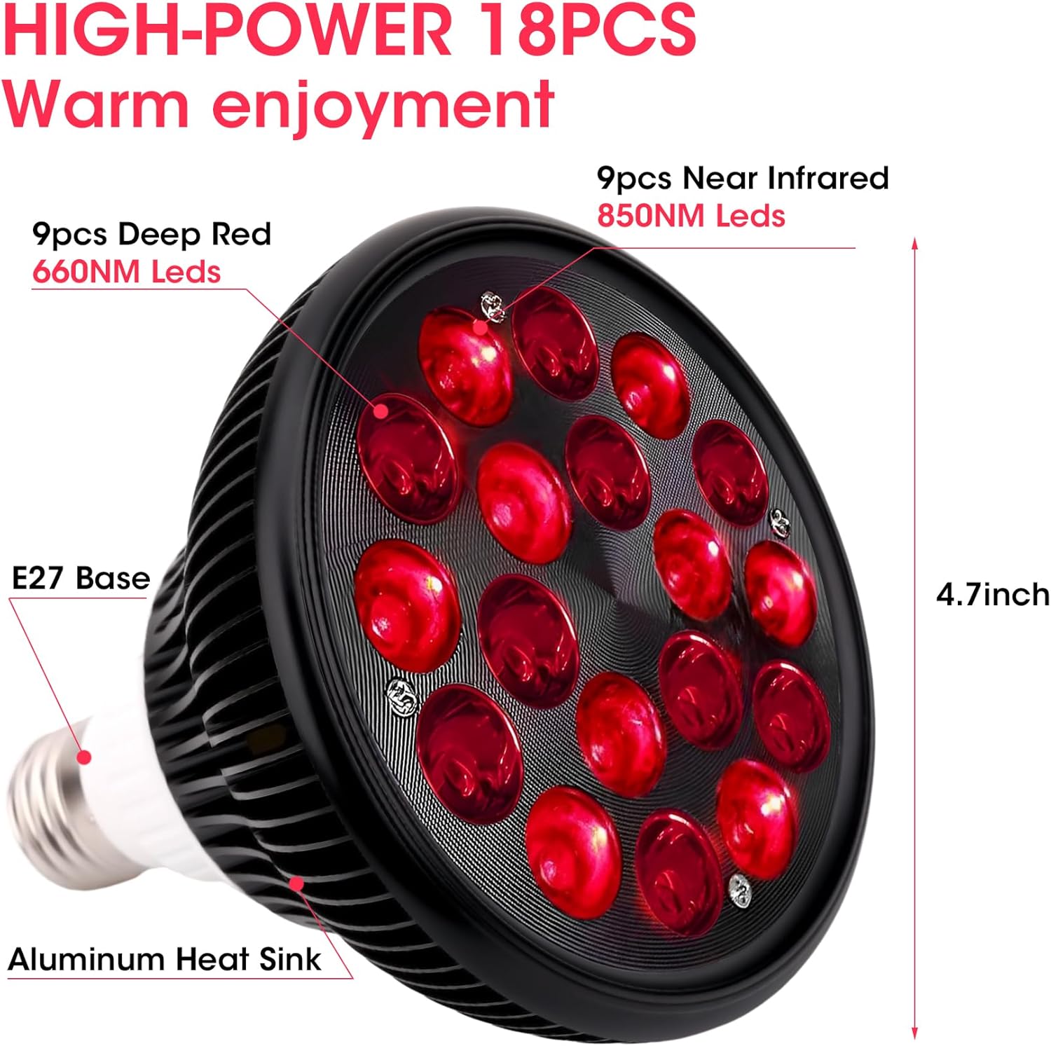 DMMBMFC Lámpara de terapia de luz roja-54W 18 LED dispositivo de terapia de luz infrarroja con soporte de lámpara ajustable, 660 nm rojo y 850 nm