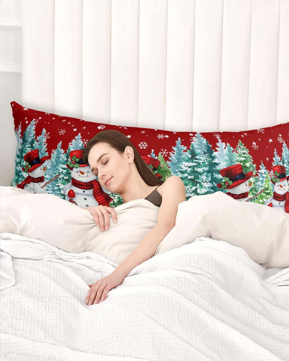 Funda de almohada con cuerpo de muñeco de nieve rojo, fundas de almohada suaves decorativas de lujo para sofá largo lumbar con cierre de sobre,