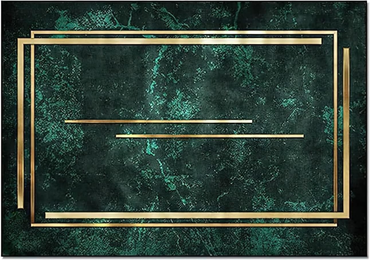 Alfombra de lujo con líneas geométricas de color verde esmeralda, dorada, antideslizante, reducción de ruido, para niños, para habitación, sofá,