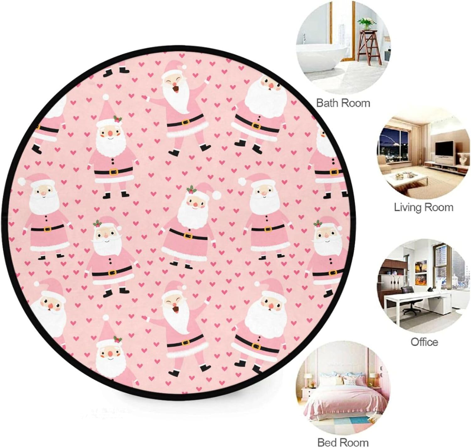 Alfombra redonda de Navidad de Papá Noel de 3 pies, color rosa para dormitorio, lavable, alfombra circular antideslizante con respaldo de goma,