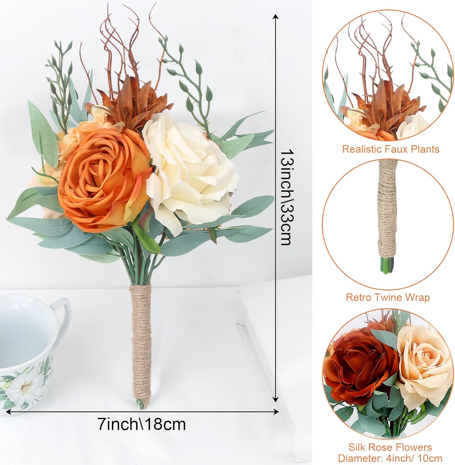 Ramos de dama de honor para boda, juego de 6 ramos de flores artificiales para decoración de otoño, boda, propuesta de matrimonio, fiesta,