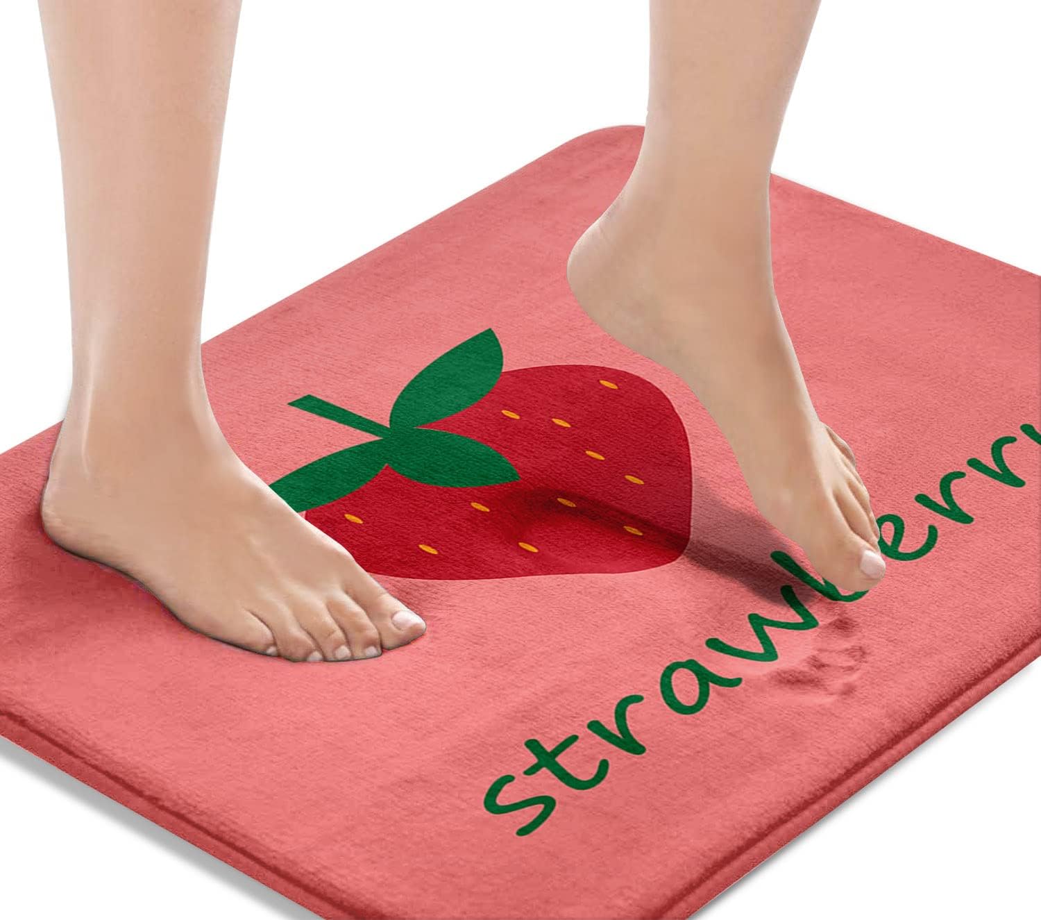 Britimes Alfombra de baño roja, diseño de fresa de dibujos animados, antideslizante, bonita cubierta lavable, tapete de piso de 16 x 24 pulgadas