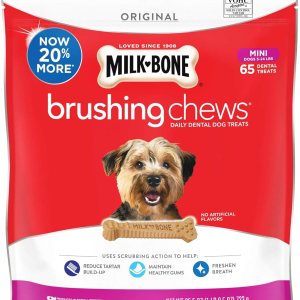 Milk-Bone Brushing Chews – Golosinas dentales diarias para perros, mini, 65 unidades Milk-Bone Brushing Chews – Golosinas dentales diarias para perros, mini, 65 unidades