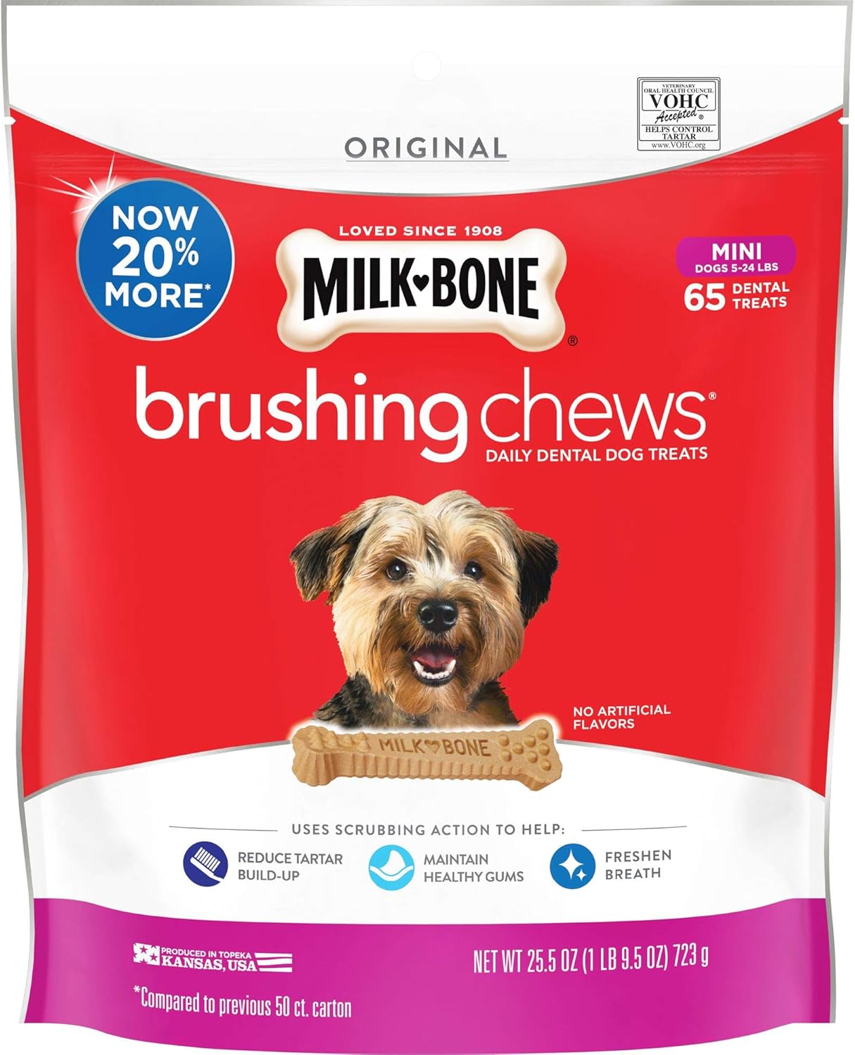 Milk-Bone Brushing Chews – Golosinas dentales diarias para perros, mini, 65 unidades