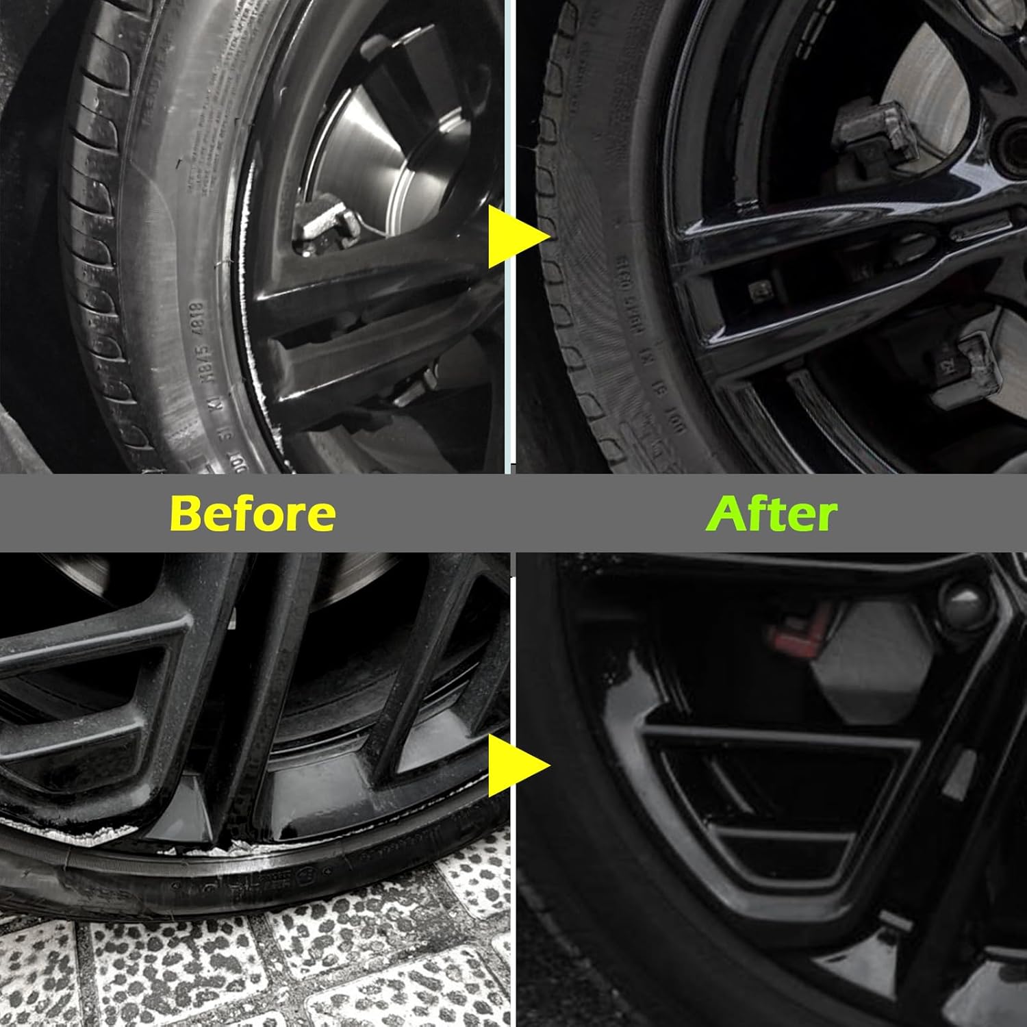 FOLLOWIN Pintura de retoque de borde negro para automóviles, kit de reparación de pintura de rueda negra, reparación de arañazos de llantas