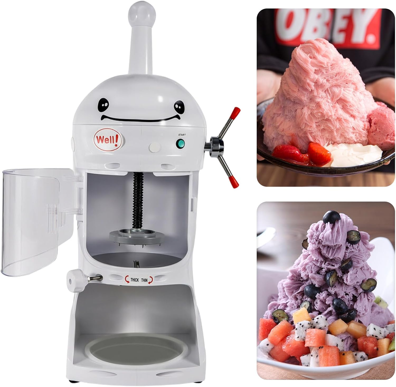 Máquina de afeitar eléctrica para hielo comercial o casera de 350 W, Salida 90 kg (200 lbs)h Velocidad 250-350 rpmmin Máquina de hielo afeitado