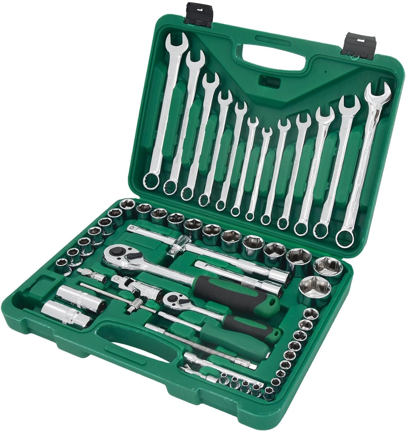 LCyindu Juego de herramientas mecánicas de 61 piezas, unidad de 14″ y 12″, juego de llaves métricas, forja CR-V, con estuche de almacenamiento