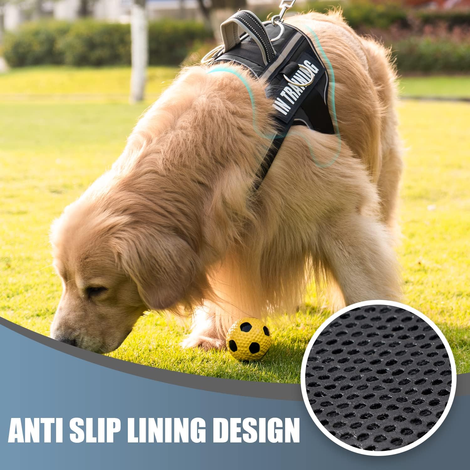 Arnés reflectante para perro, arnés antideslizante sin tirones para perro con 8 parches para perros, arnés ajustable en servicio de entrenamiento