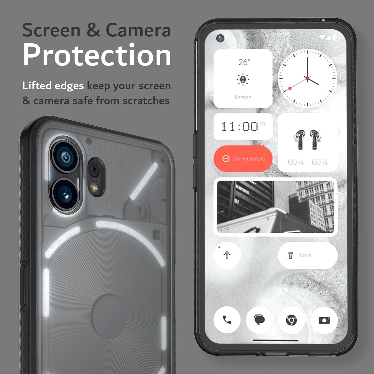 TUDIA LUCION – Funda de TPU a prueba de golpes, antiamarilleo, parte trasera dura transparente, protección de agarre ultra delgada para Nothing
