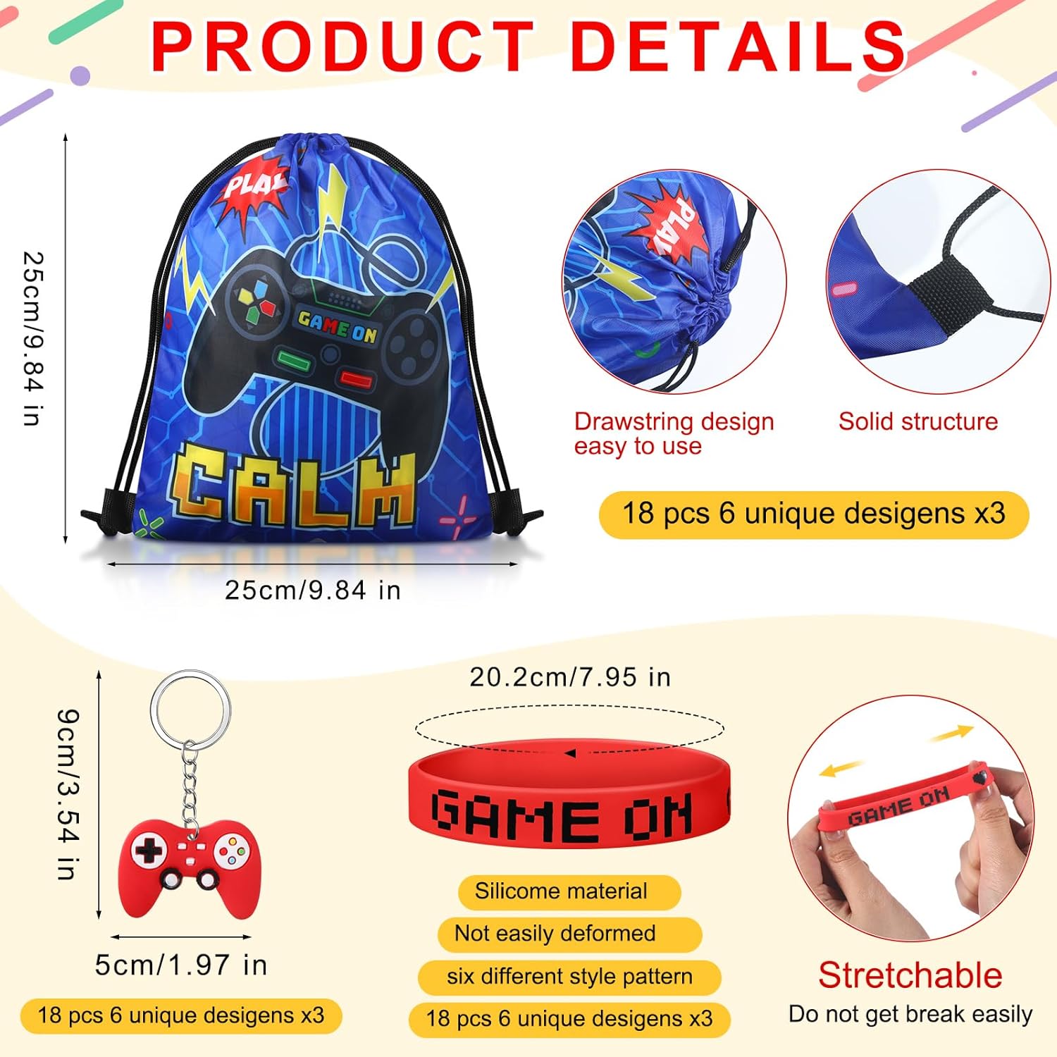 Sadnyy 140 piezas de regalos de fiesta de videojuegos, béisbol, fútbol, baloncesto, suministros para fiestas, bolsas con cordón con pulsera de