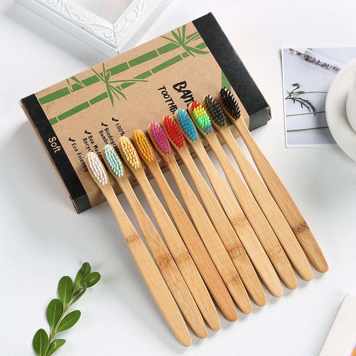 Cepillo de dientes de bambú natural, juego de cepillos de dientes de bambú, cepillo de dientes de bambú, una caja de diez pares, dientes limpios,