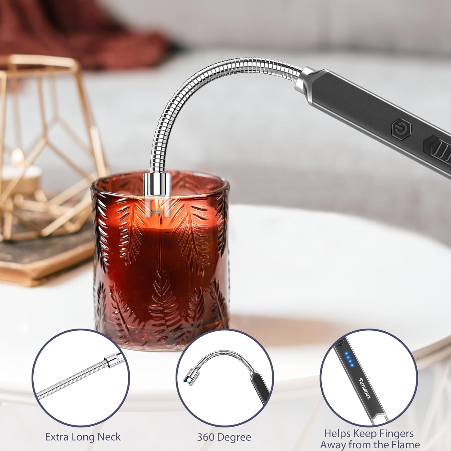 Encendedor electrónico de vela de arco, resistente al viento, sin llama, recargable por USB, encendedor eléctrico (1 unidad, negro)