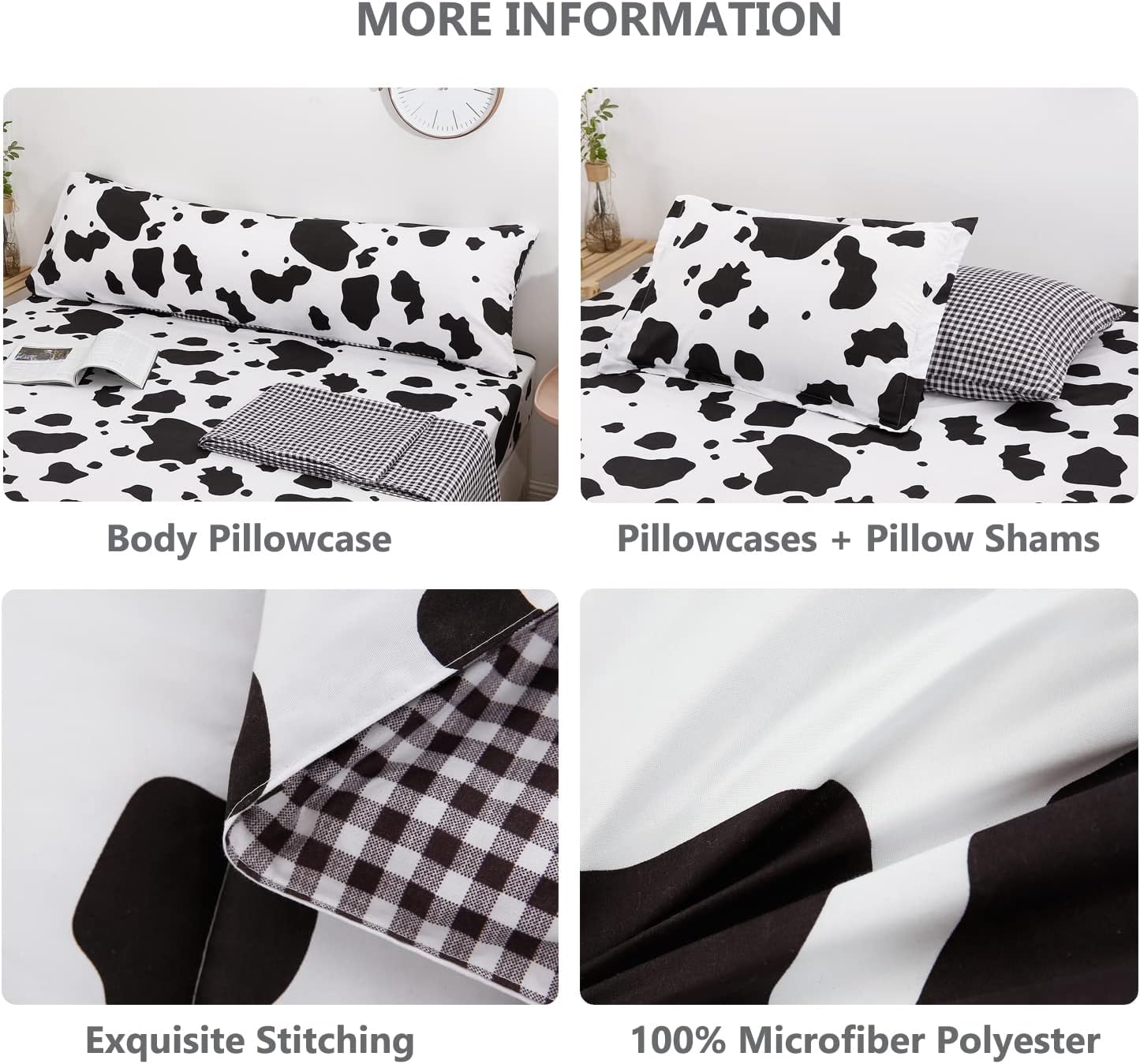 SUCSES Juego de edredón tamaño individual con sábanas de 8 piezas con estampado de vaca, ropa de cama de piel de vaca en una bolsa para niños y