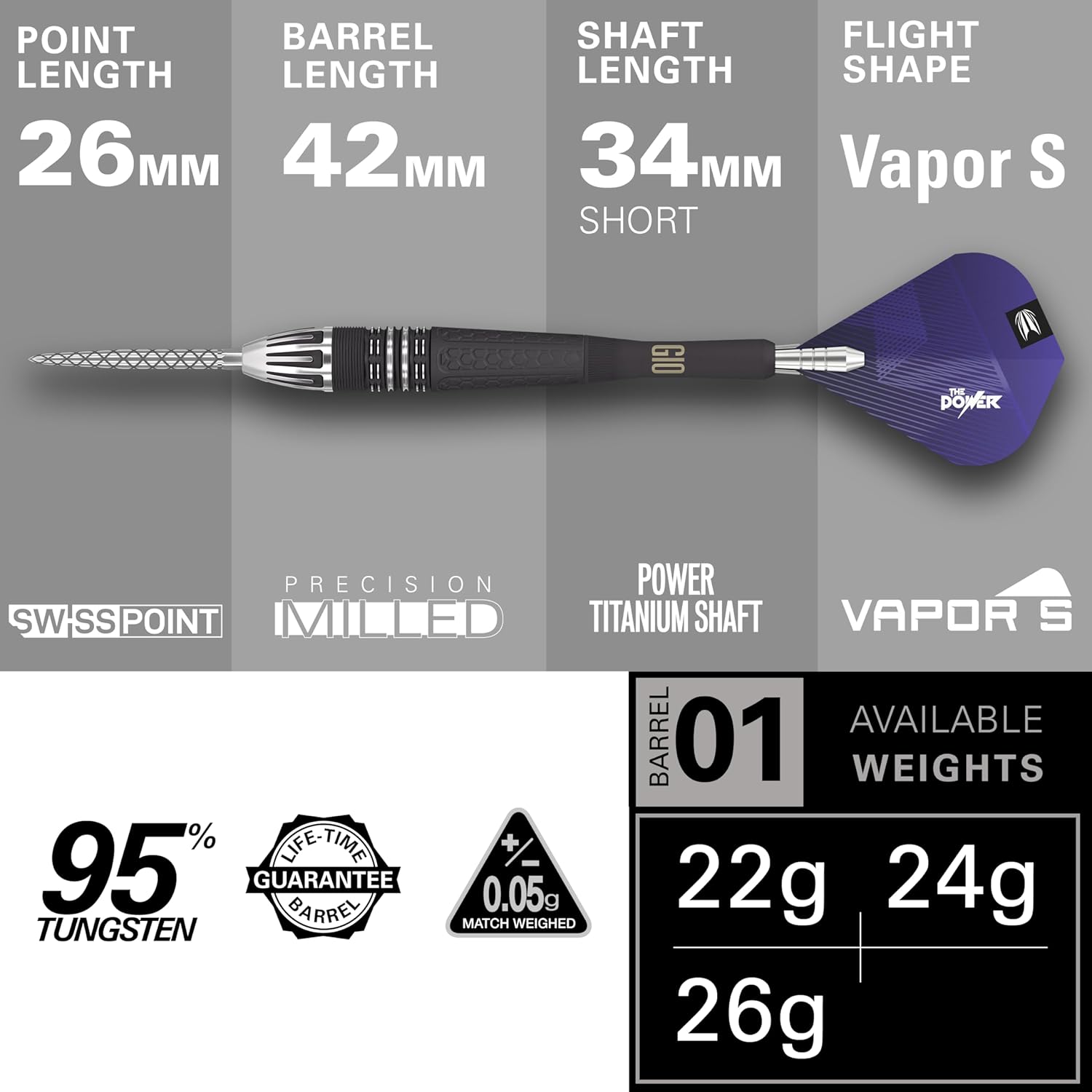 Target Darts Phil Taylor Power – Juego de dardos con punta de acero de punta suiza 95% tungsteno 95% 95%