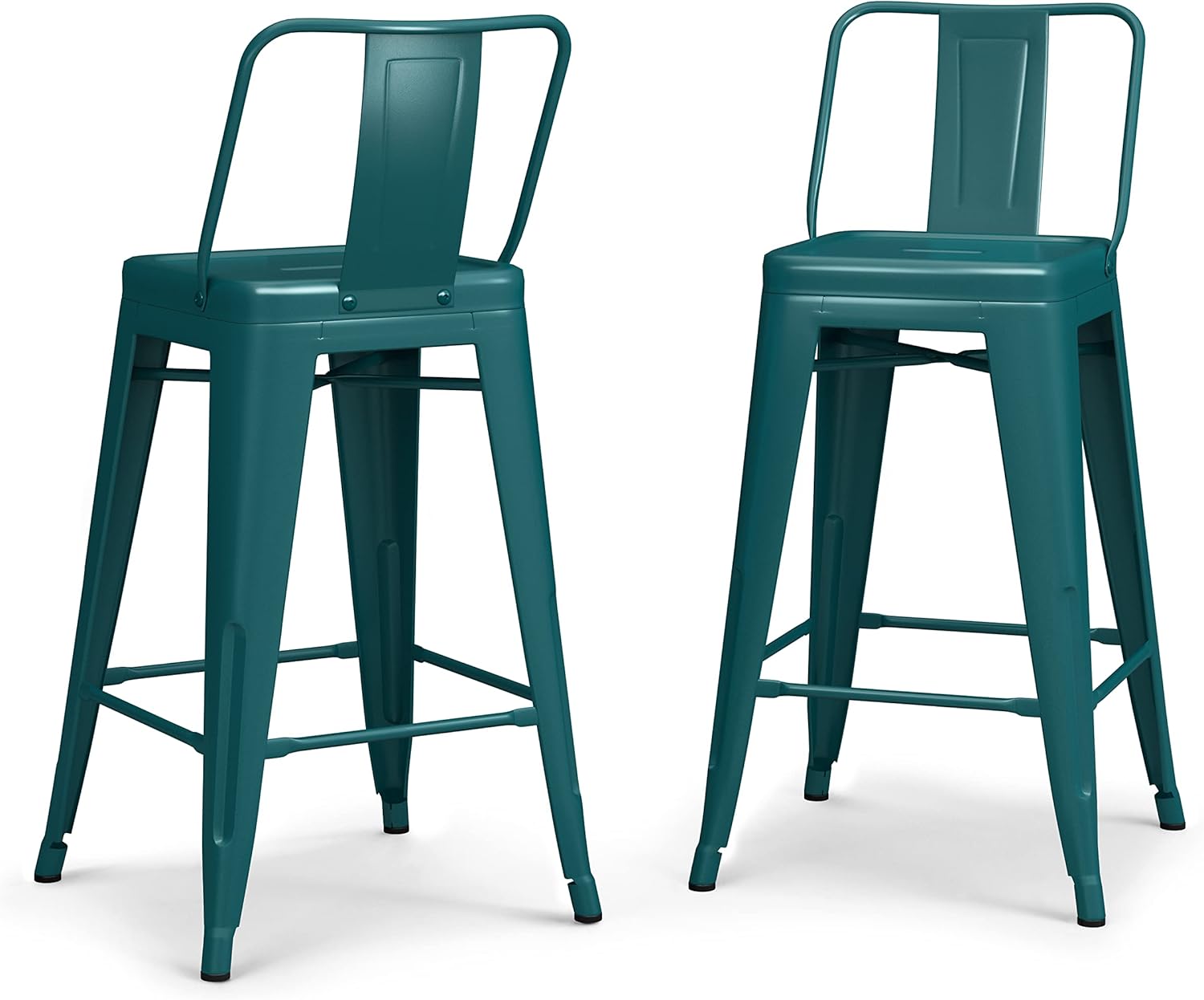 SIMPLIHOME Rayne Taburete de 24 pulgadas de altura de mostrador, de metal azul turquesa, cuadrado, juego de 4, para la cocina y el comedor,