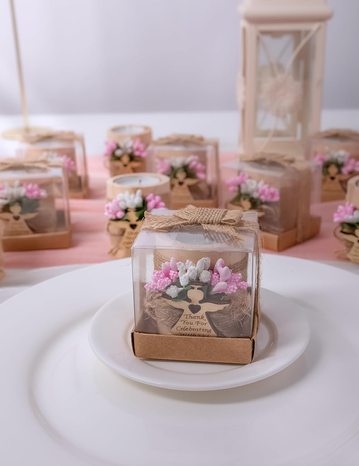 Ju’s Favors Pack of 10 Wood Tealight Candle Holder,Baptism Gifts for Girl, Communion Favors for Guests, First Communion Gift, (Light-pink angel)