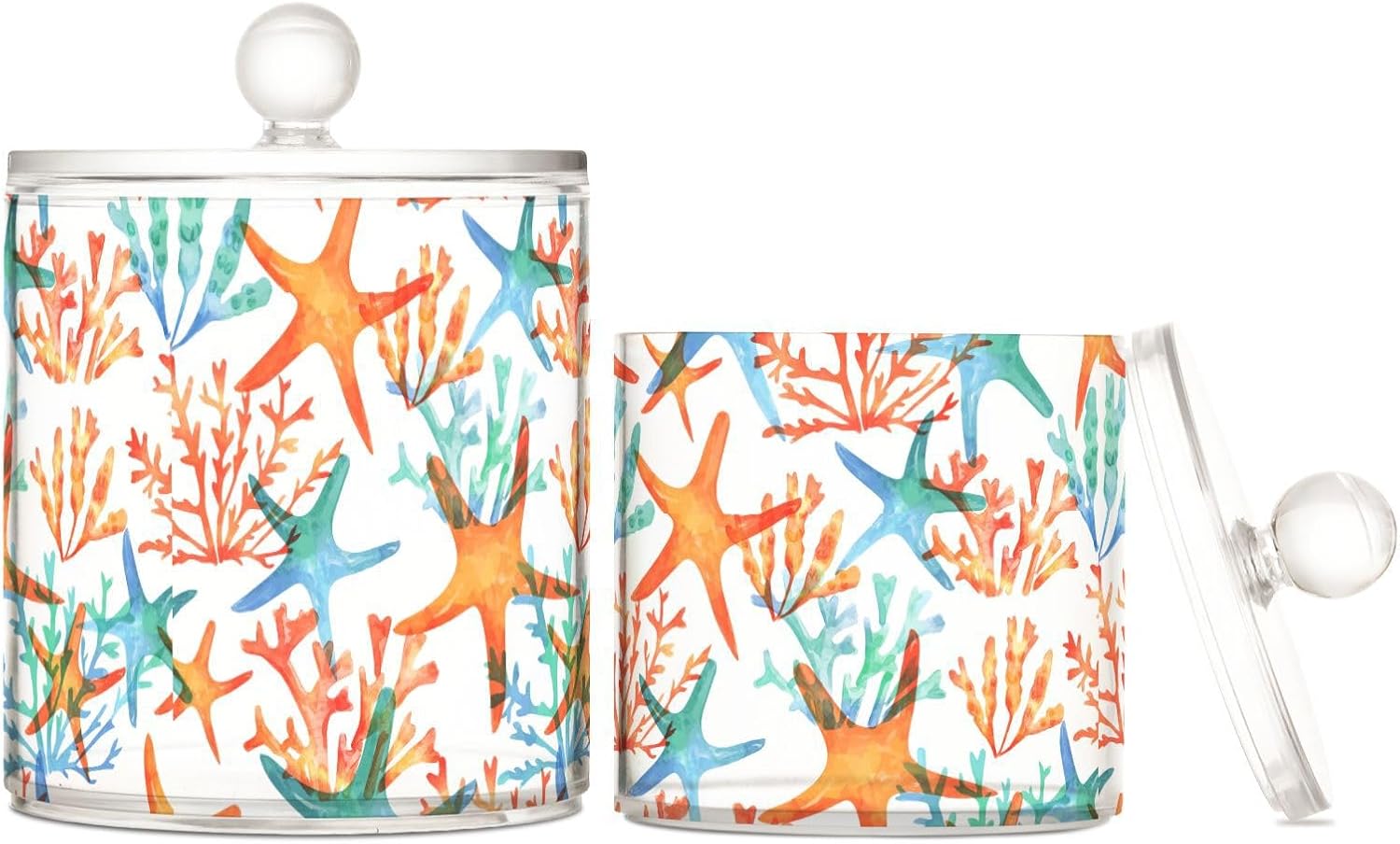 Tarros de estrella de mar con tapas, tarros de baño, tarros pequeños, dispensador de almohadilla de algodón para dormitorio, artículos esenciales