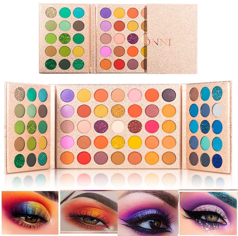VERONNI Paleta de sombras de ojos profesional de 65 colores, altamente pigmentada con purpurina metálica brillante mate, ultra mezclable, color