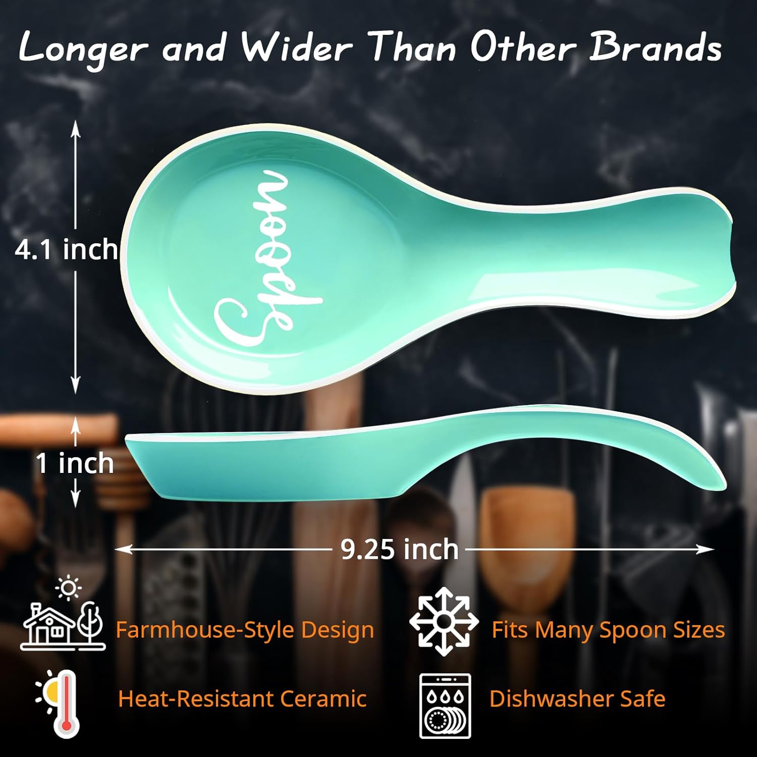 DAYYET – Soporte de cuchara grande de cerámica turquesa para encimera de cocina, soporte para cuchara grande de cerámica, soporte para espátula,