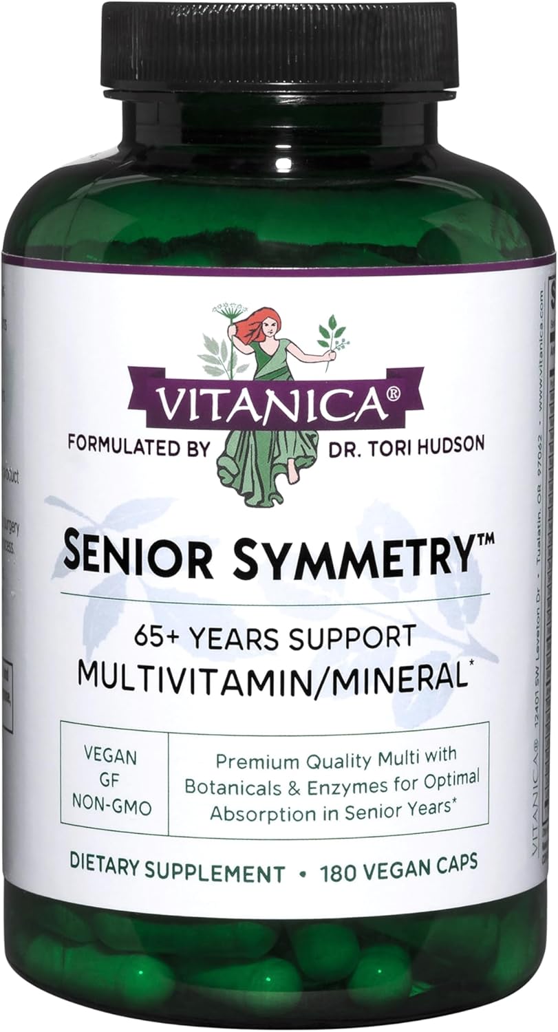 Vitanica, Senior Symmetry, multivitaminas y minerales de 65 años en adelante, vegano, 180 cápsulas
