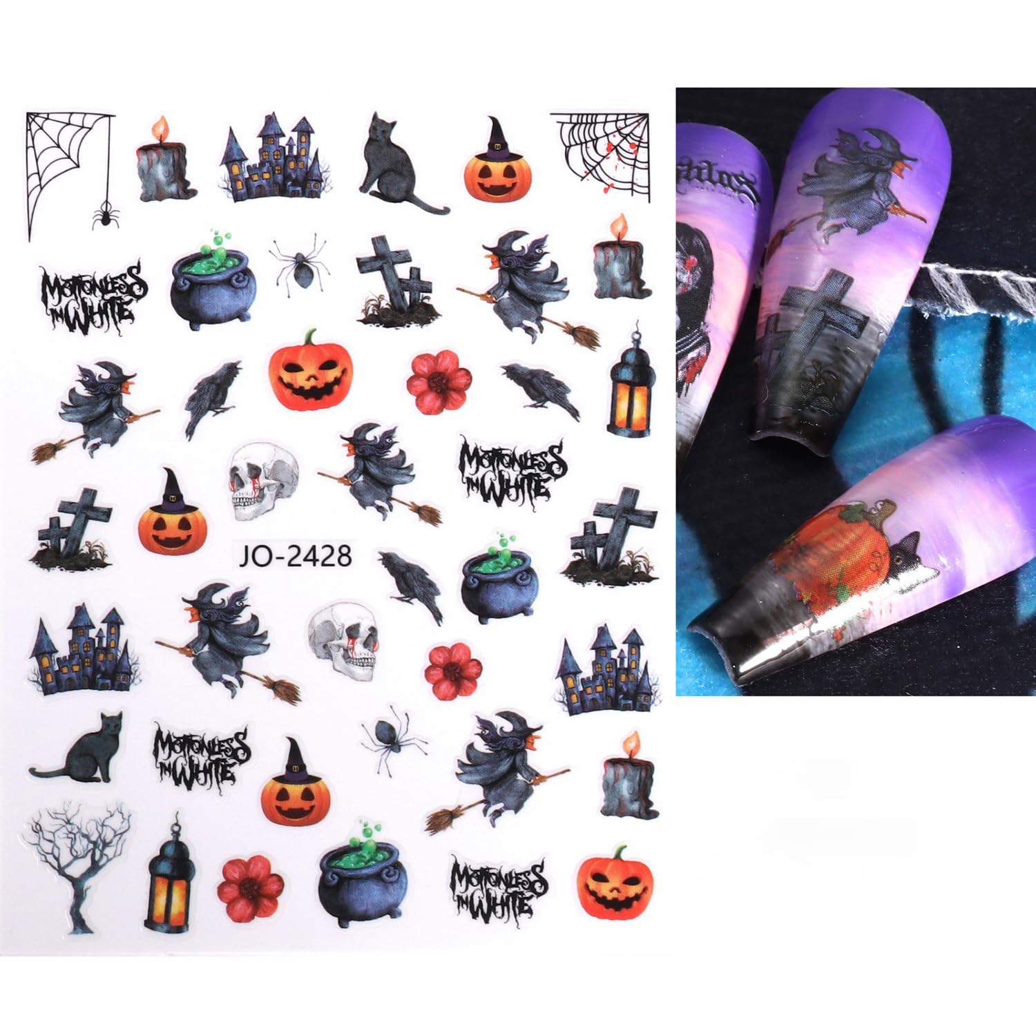 6 hojas de calcomanías de arte de uñas de Halloween 3D, autoadhesivas, telaraña, murciélago, calavera, fantasma, calabaza, diseños de arte de uñas,